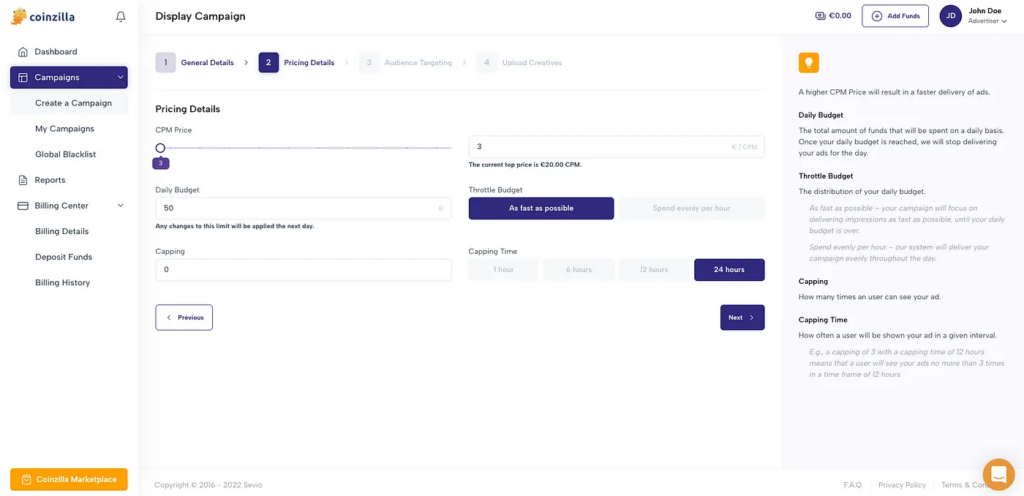 Coinzilla CPM Pricing