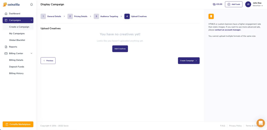 how to upload banners in a Coinzilla campaign