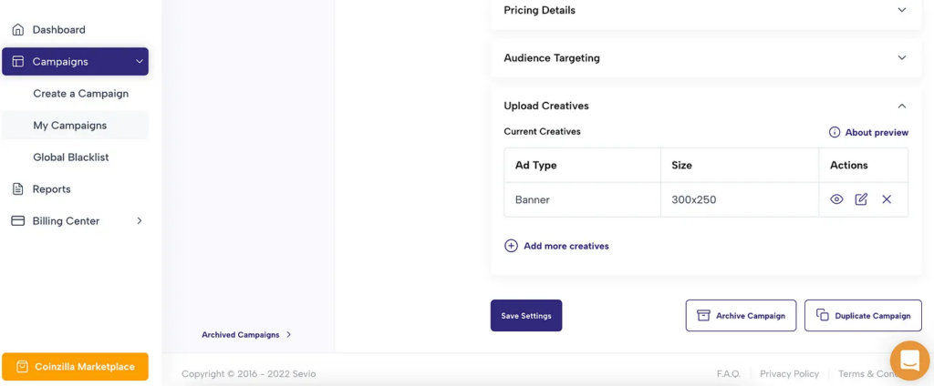 Crypto banner preview in Coinzilla crypto ad network
